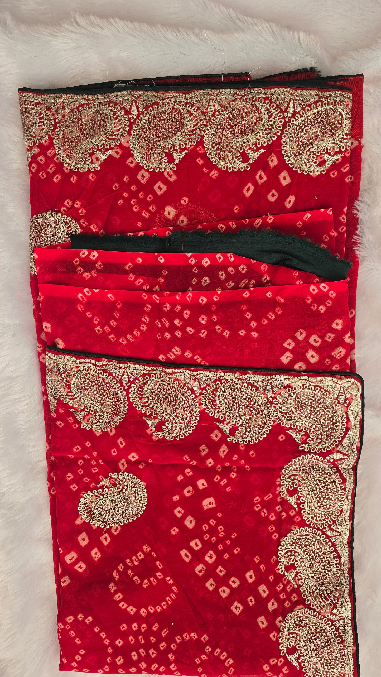 Red Bandhej Zari Border Saree