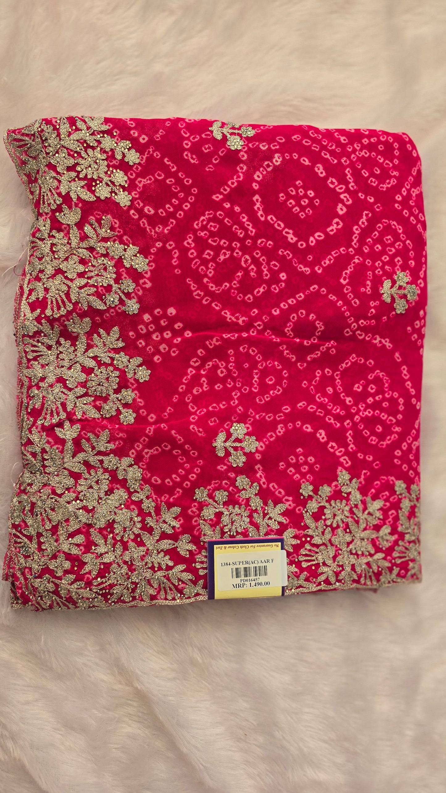 Pink Bandhej Saree with Heavy Golden Floral Embroidery Border