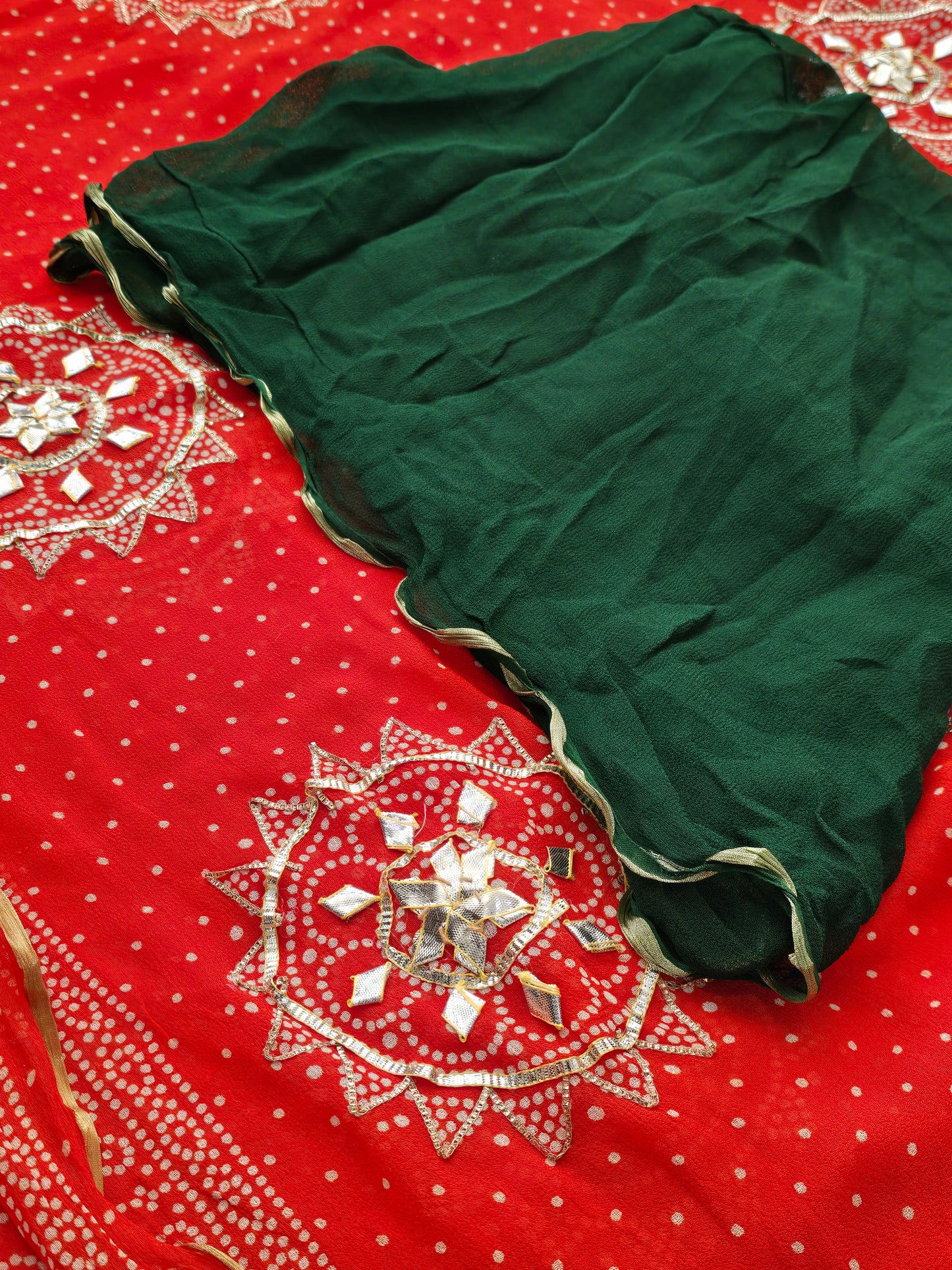 Pink Bandhej Saree with Heavy Golden Floral Embroidery Border