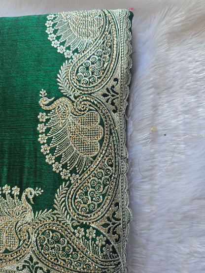 Green Silk Blend Saree with Heavy Golden Peacock Zari Border (Copy)