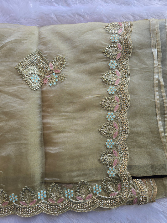 Pista Green Silk Embroidered Saree