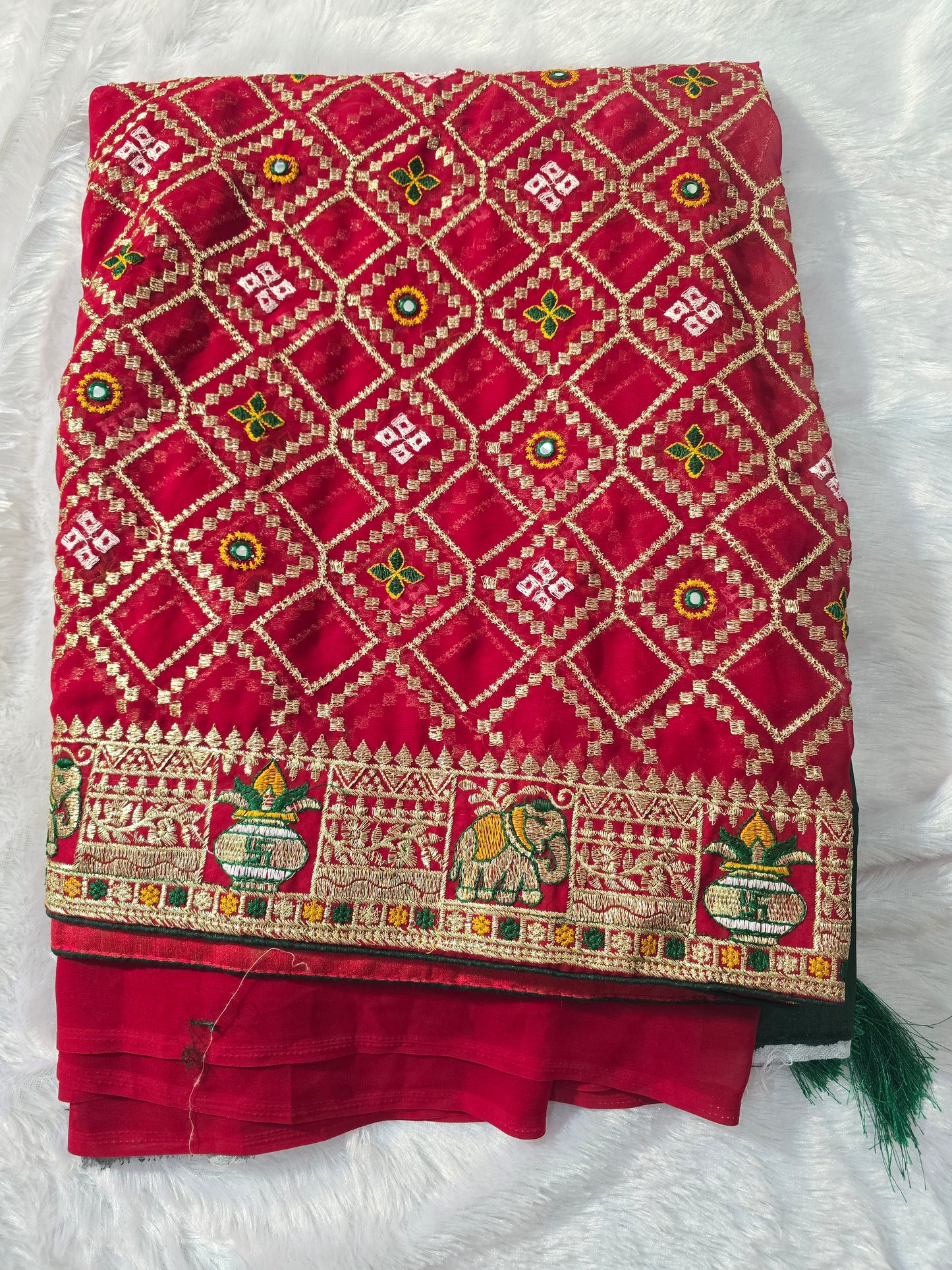 Rani Pink Silk Blend Saree with Temple Border