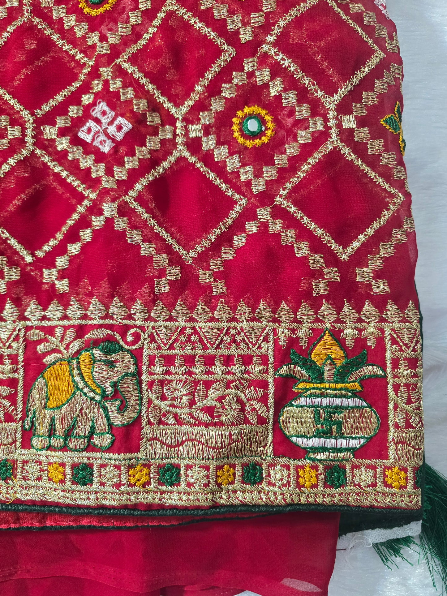 Rani Pink Silk Blend Saree with Temple Border