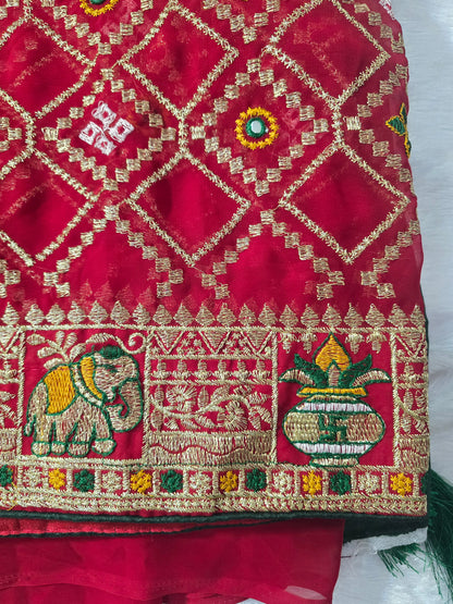 Rani Pink Silk Blend Saree with Temple Border