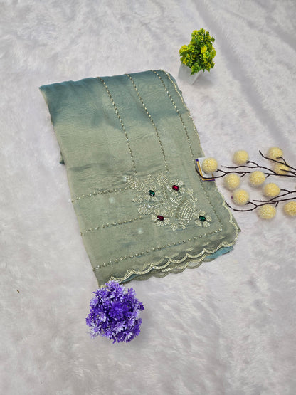 Mint Green Elegant Tissue Saree