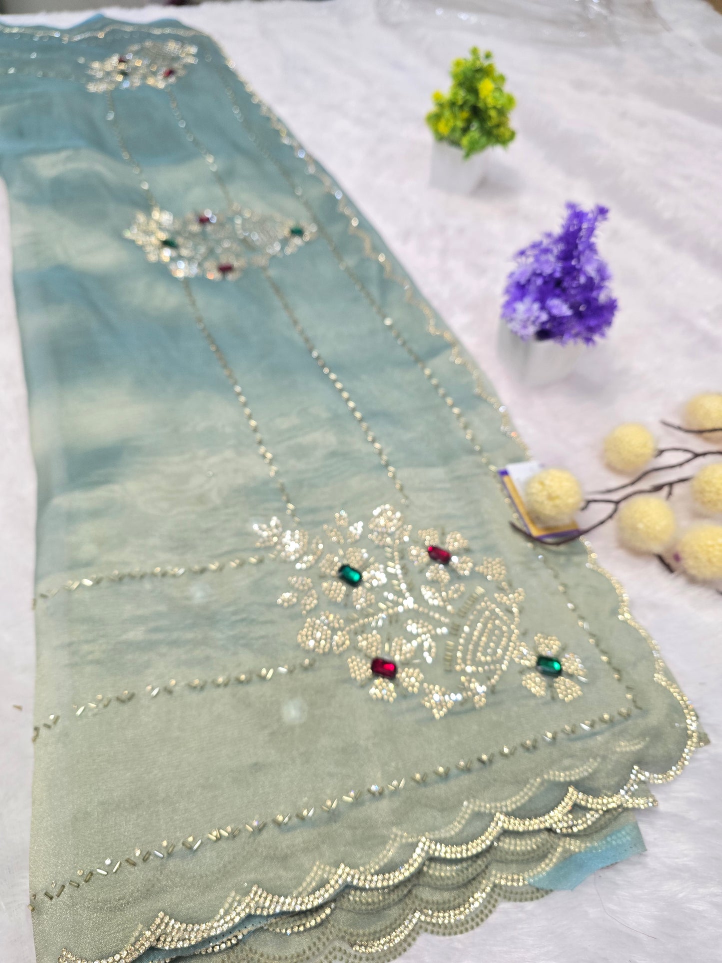 Mint Green Elegant Tissue Saree