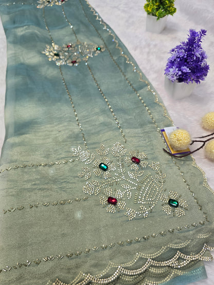 Mint Green Elegant Tissue Saree