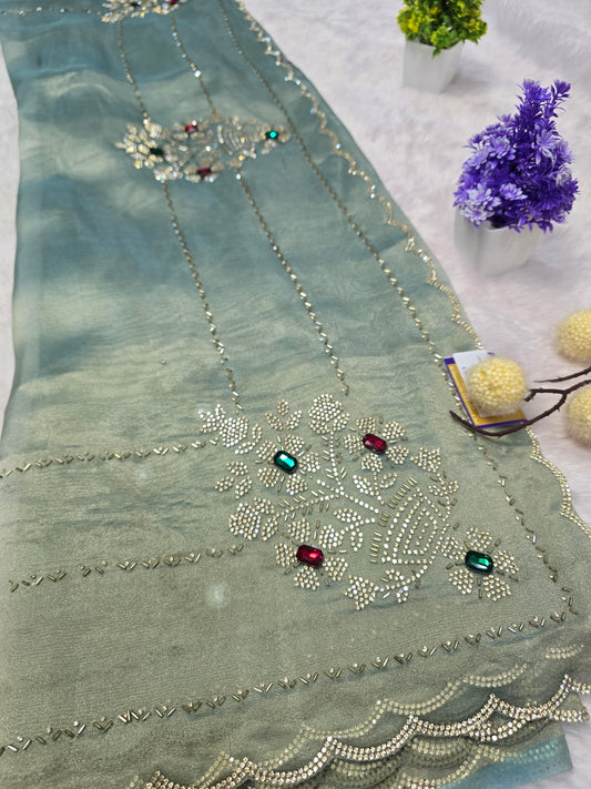 Mint Green Elegant Tissue Saree
