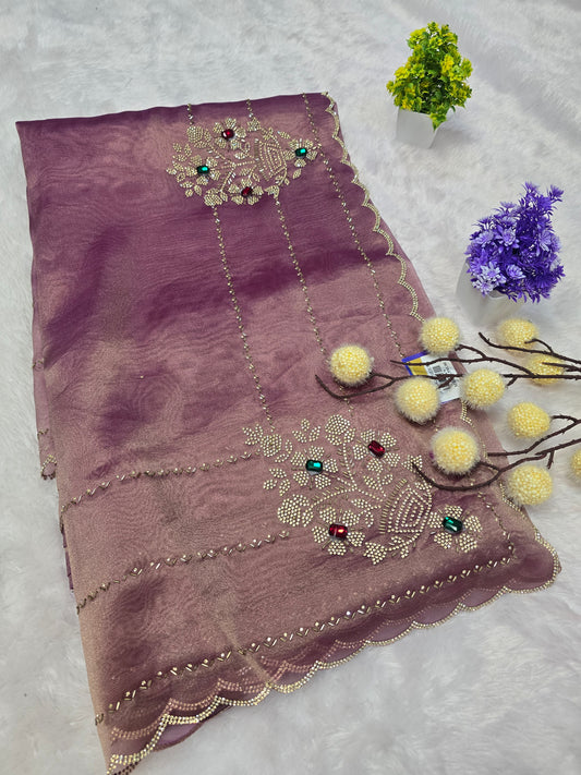 Wine Elegant Tissue Saree