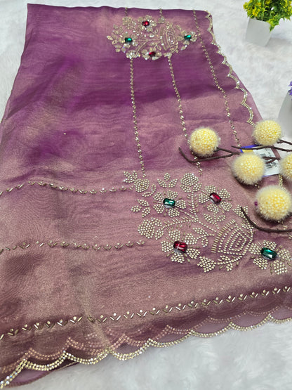 Wine Elegant Tissue Saree