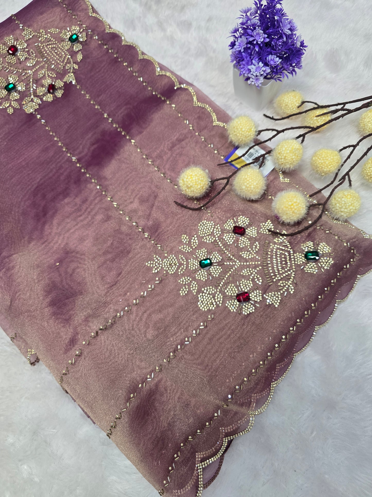 Wine Elegant Tissue Saree