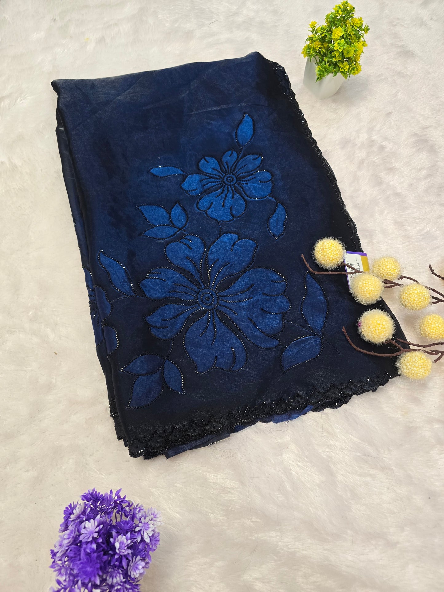 Midnight Blue Floral Designer Saree