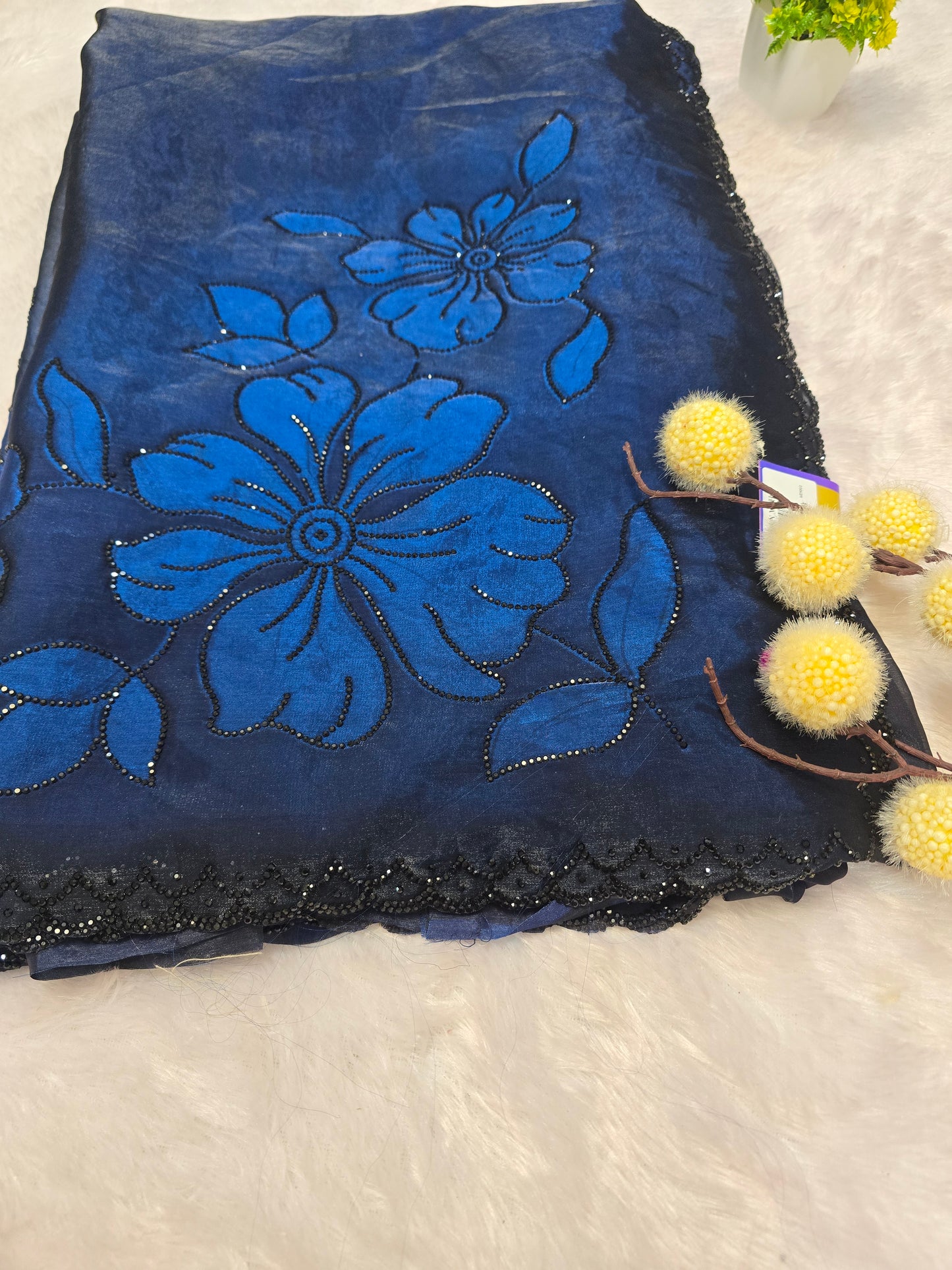 Midnight Blue Floral Designer Saree