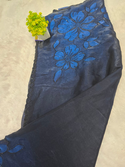 Midnight Blue Floral Designer Saree