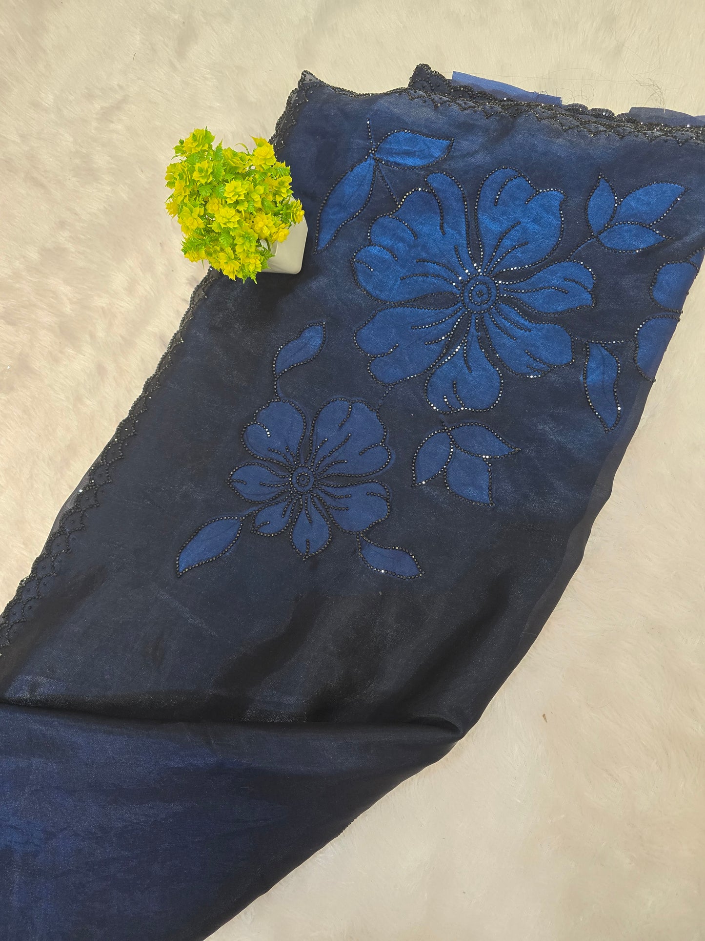 Midnight Blue Floral Designer Saree