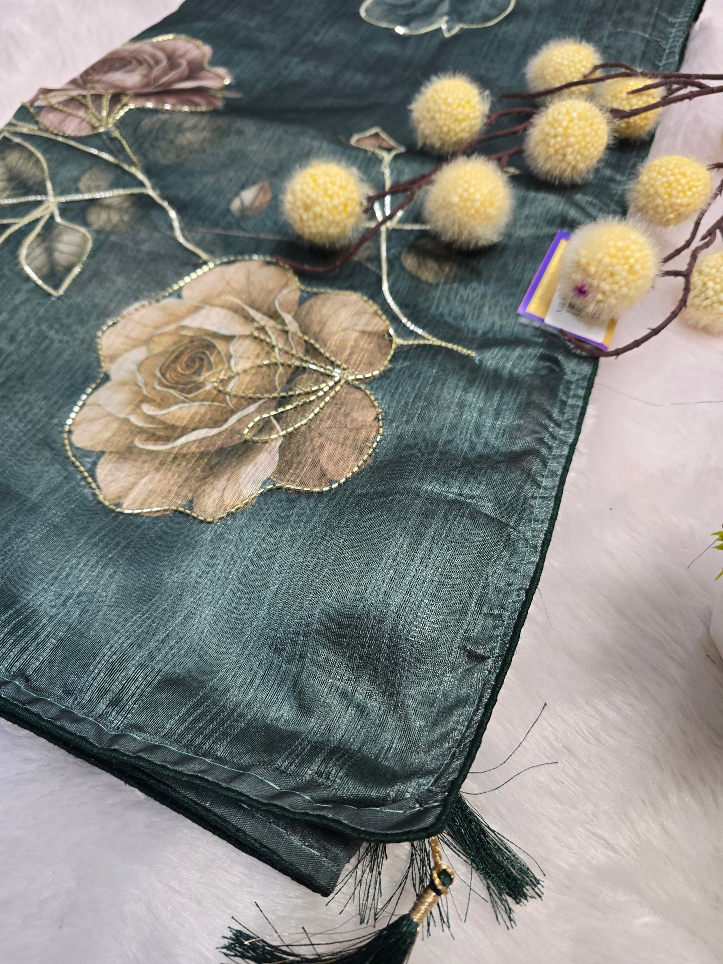 Green Floral Handcrafted Saree