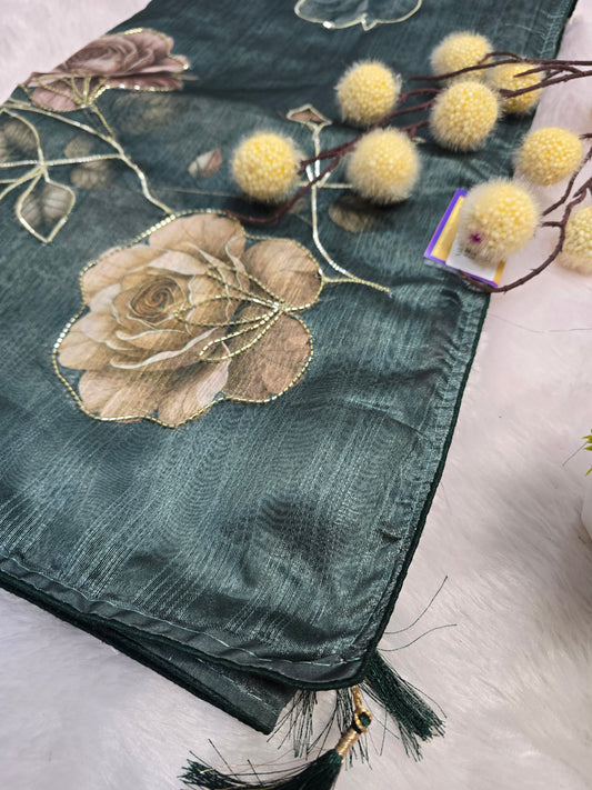 Green Floral Handcrafted Saree
