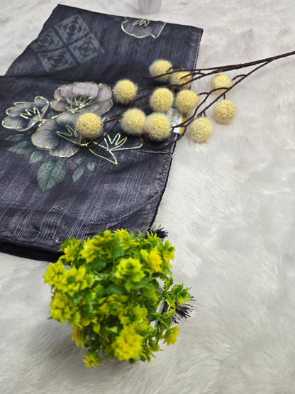 Grey Floral Handcrafted Saree