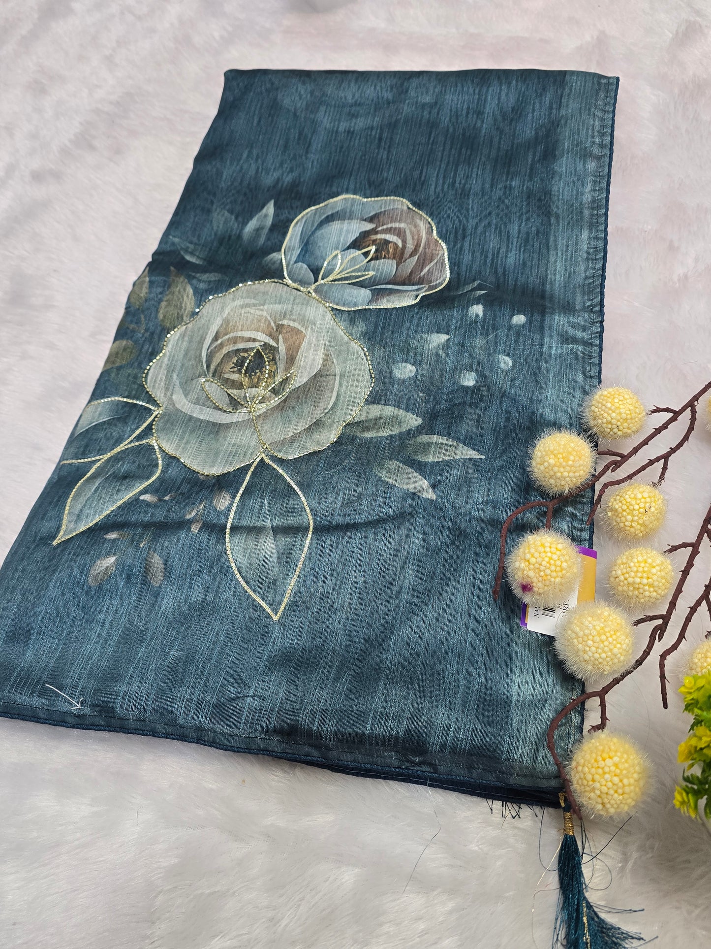 Blue Floral Handcrafted Saree