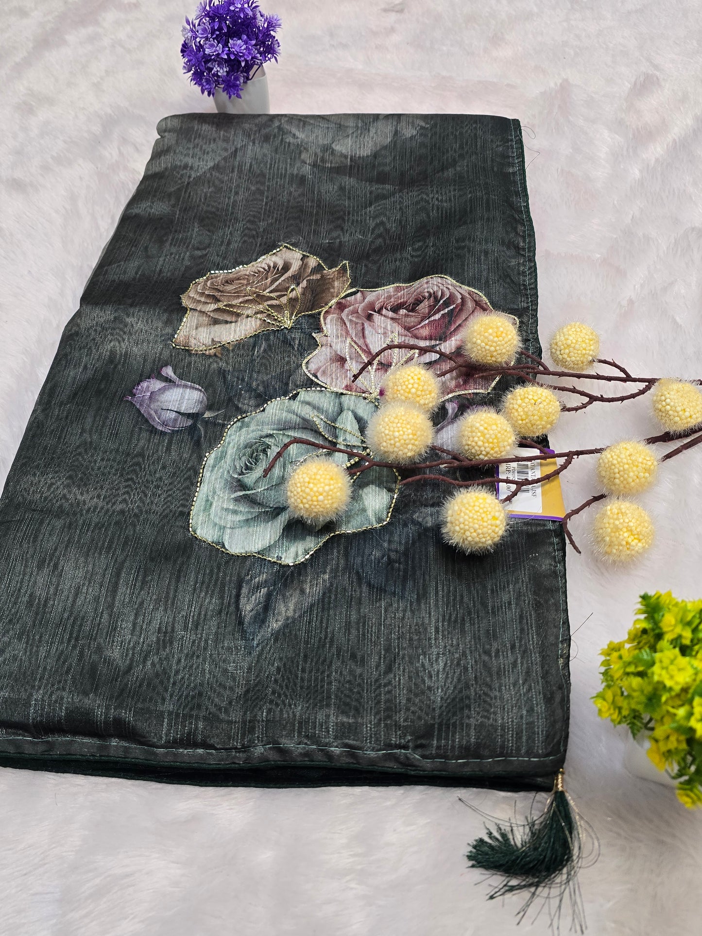 Green Floral Handcrafted Saree