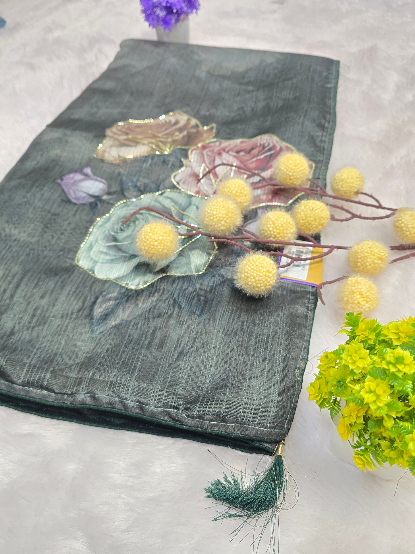 Green Floral Handcrafted Saree