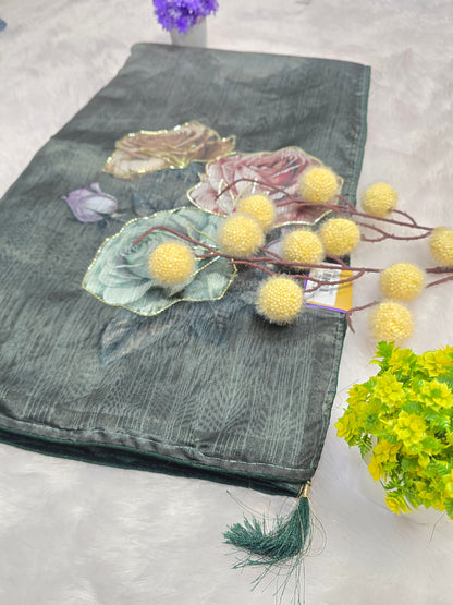 Green Floral Handcrafted Saree