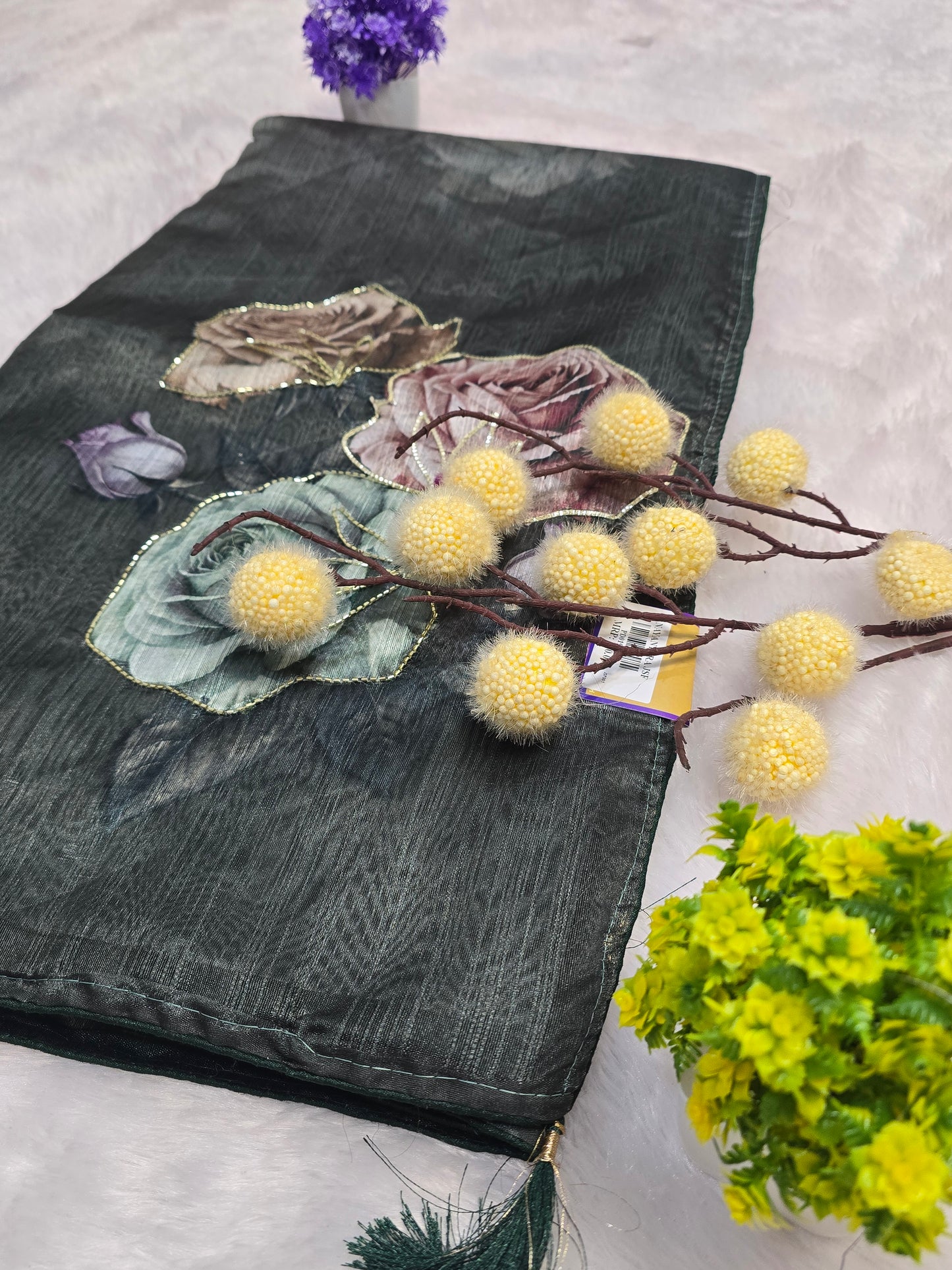 Green Floral Handcrafted Saree