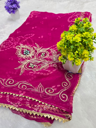 Pink Bandhani Embroidered Saree