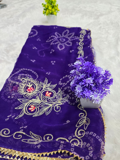 Purple Bandhani Embroidered Saree