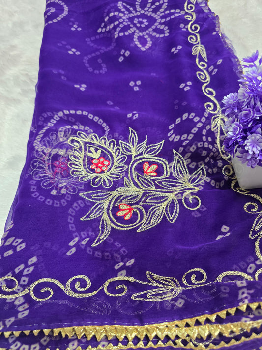 Purple Bandhani Embroidered Saree