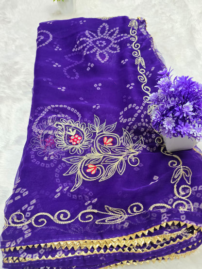 Purple Bandhani Embroidered Saree
