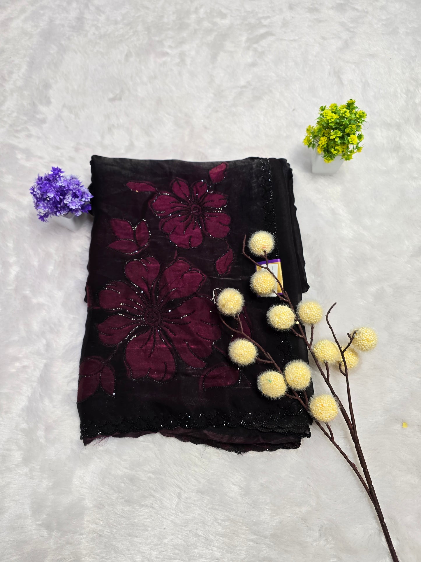 Wine Floral Designer Saree