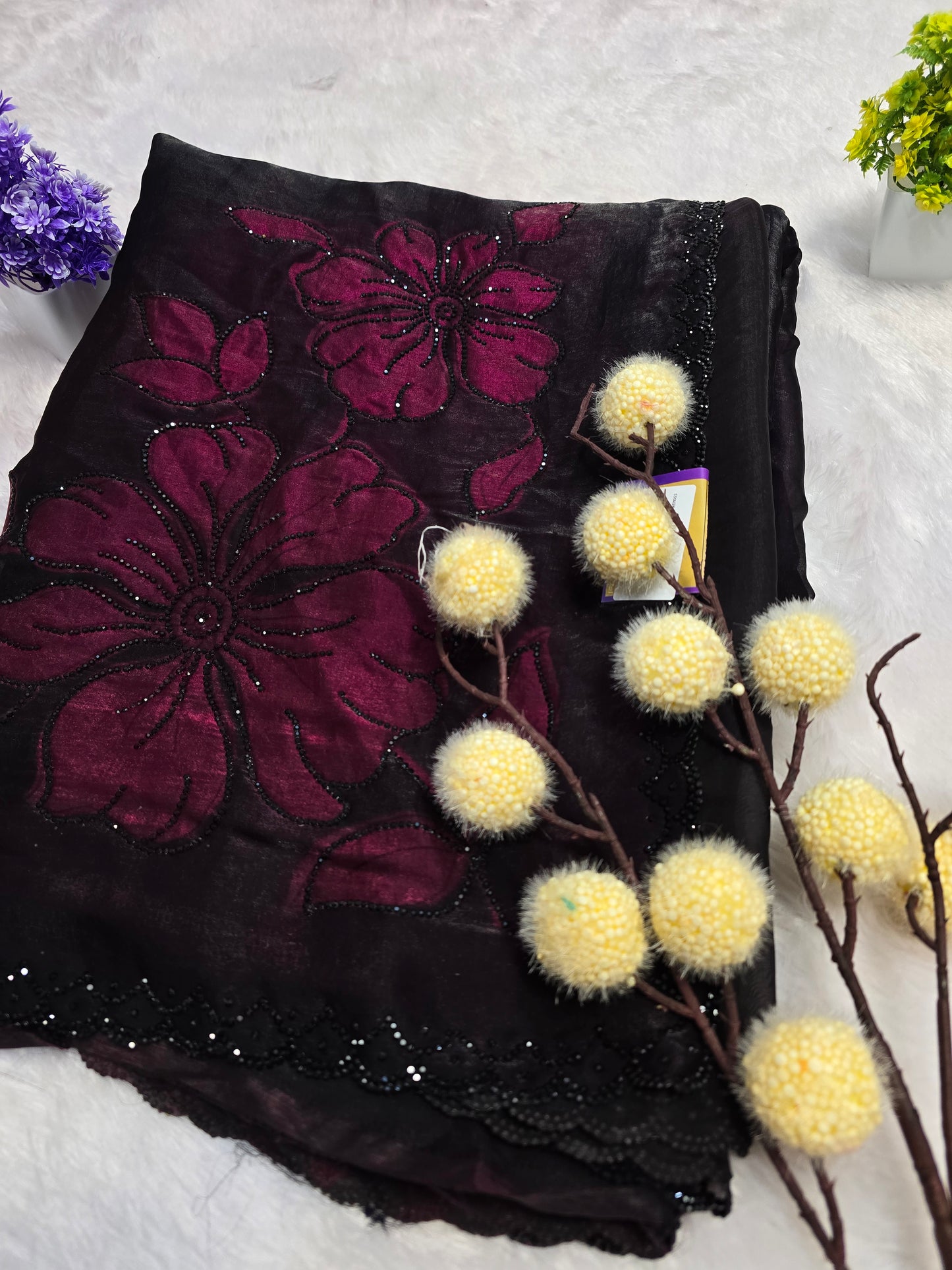 Wine Floral Designer Saree