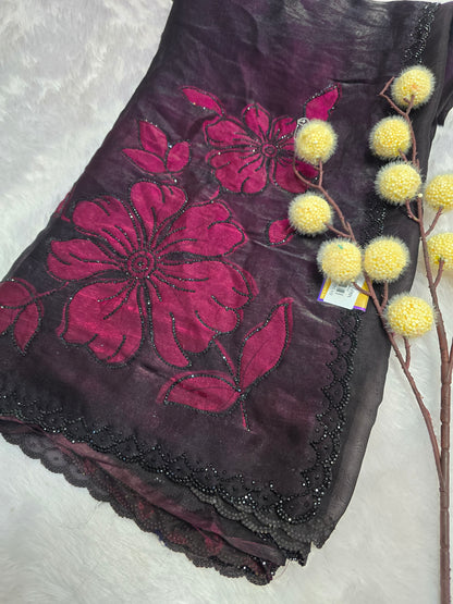 Wine Floral Designer Saree