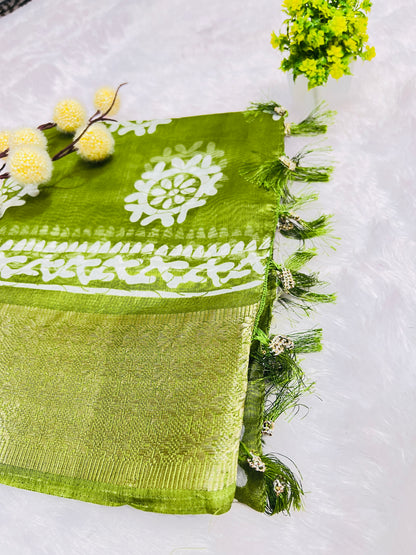 Emerald Green Printed Saree