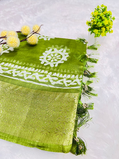 Emerald Green Printed Saree