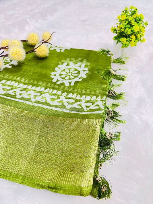 Emerald Green Printed Saree
