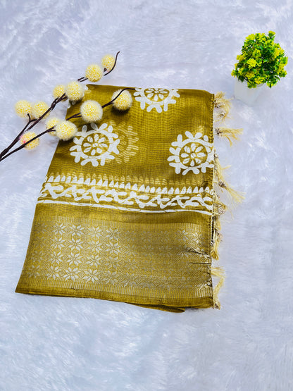 Antique Gold Printed Saree