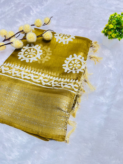 Antique Gold Printed Saree
