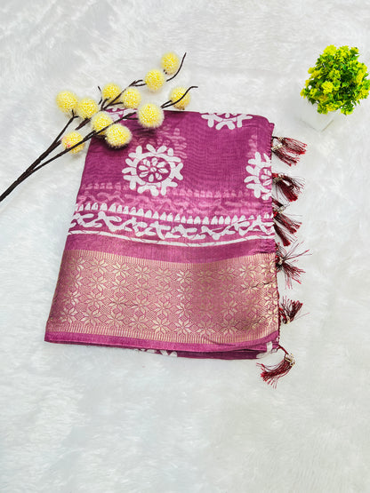 Rose Wine Printed Saree