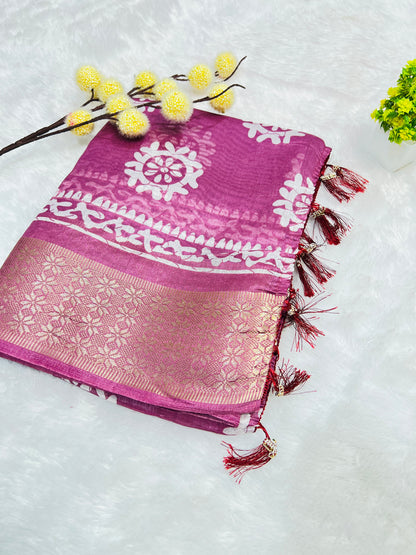Rose Wine Printed Saree