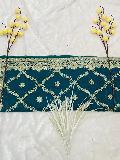 Teal Blue Designer Embroidered Saree
