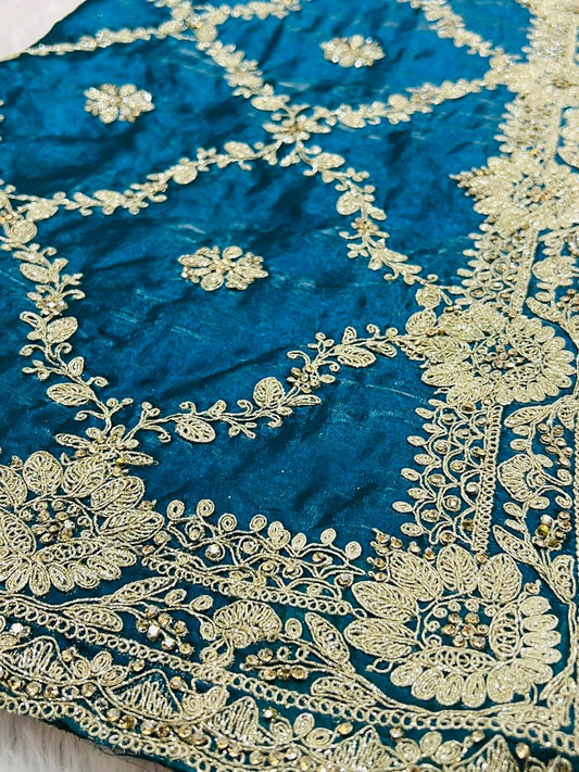 Teal Blue Designer Embroidered Saree