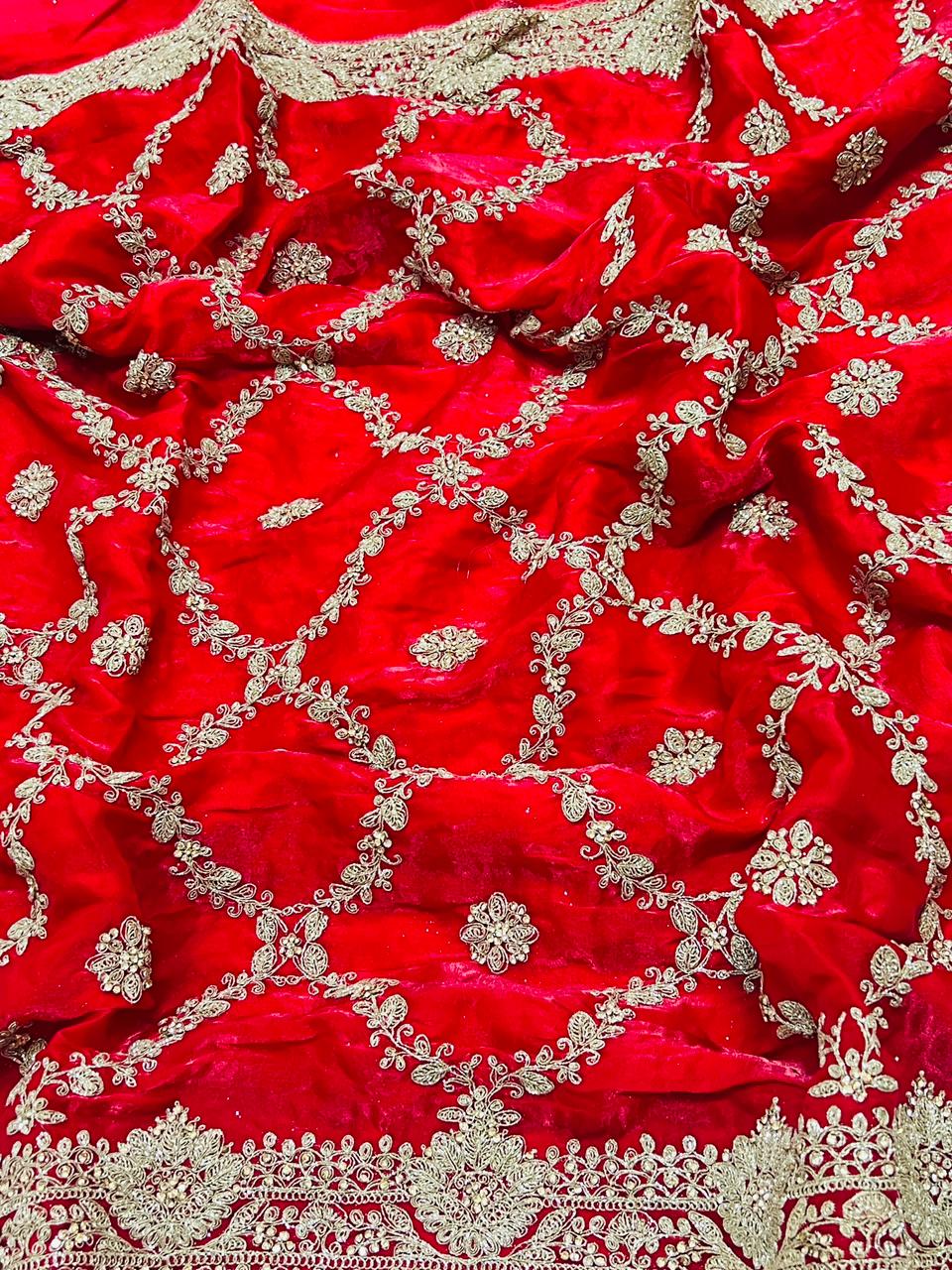 Red Designer Embroidered Saree