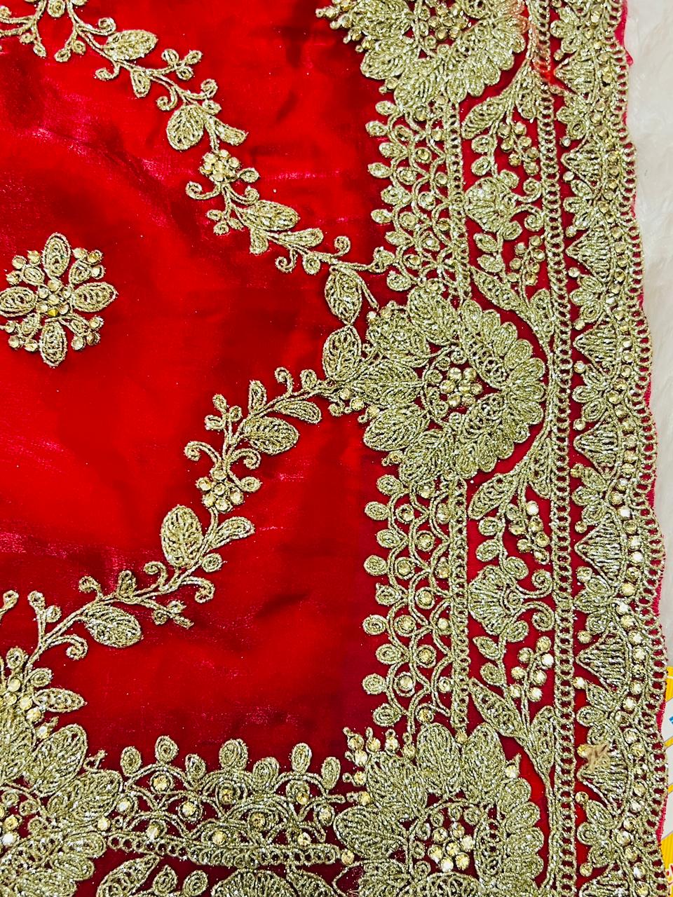 Red Designer Embroidered Saree