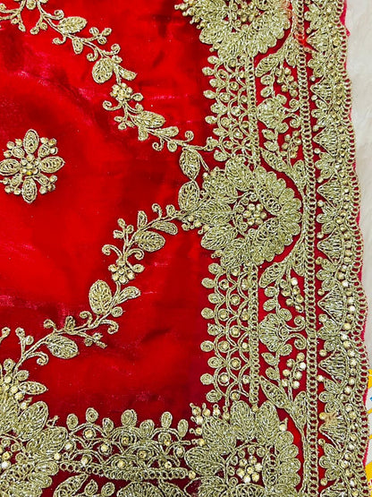 Red Designer Embroidered Saree