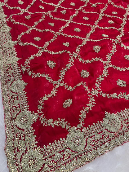 Red Designer Embroidered Saree