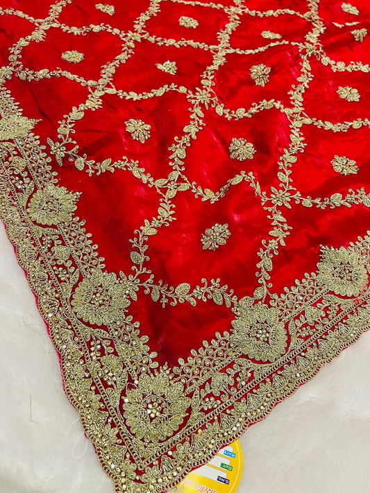 Red Designer Embroidered Saree