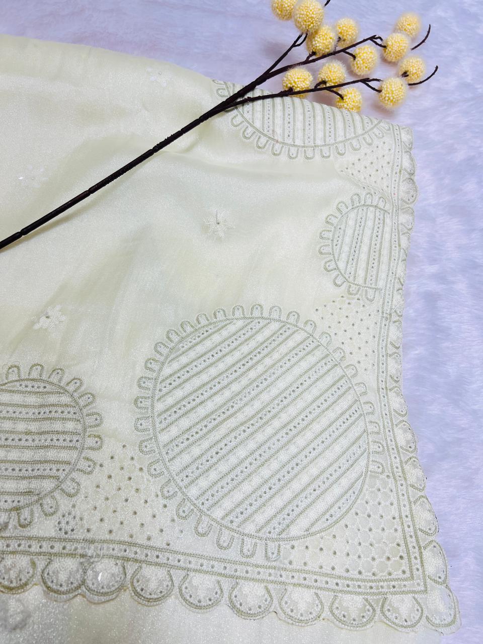 Embroidered Organza Saree with Scallop Border