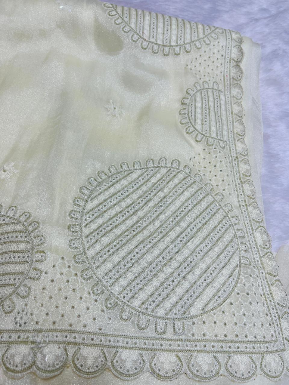 Embroidered Organza Saree with Scallop Border